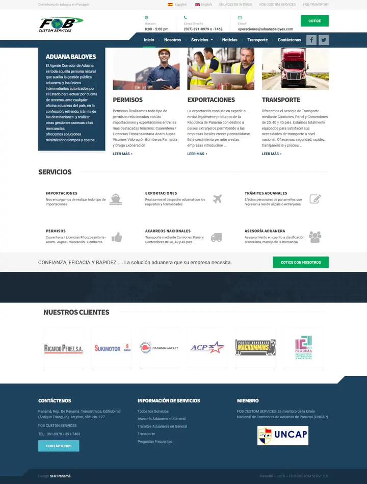 Diseño de la página web de Aduana Baloyes