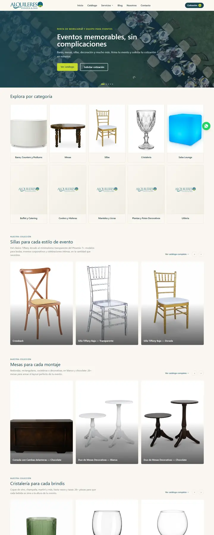 Diseño de la página web de Alquileres Eventos & Más