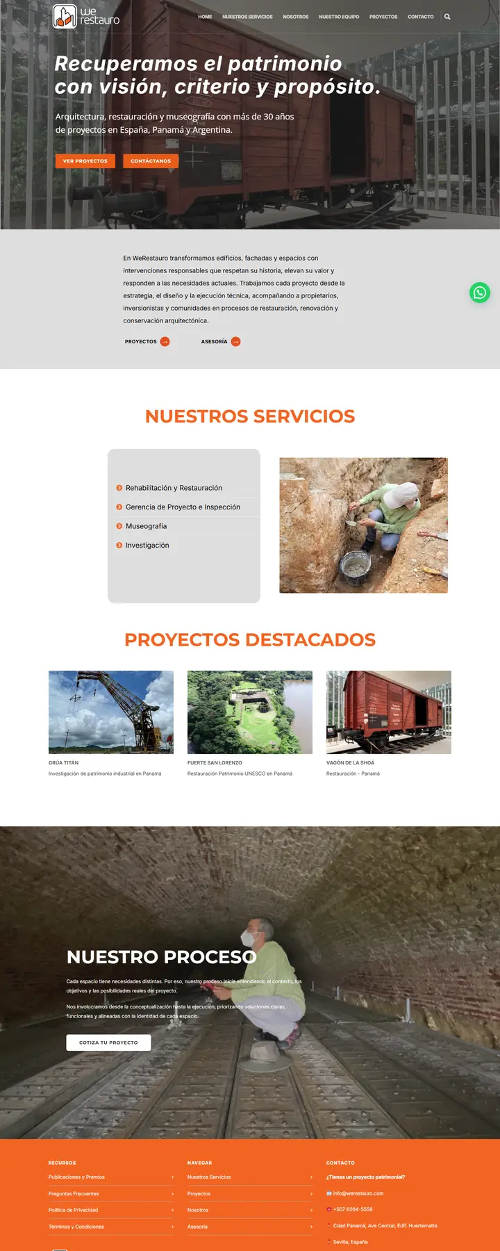 Diseño de la página web de WeRestauro